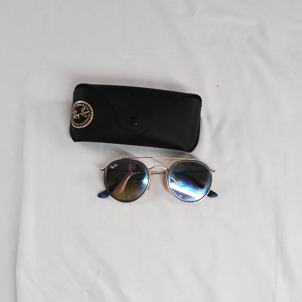 Ray-Ban RB3637N 001/30 Round Gold Blue Mirror Sunglasses 50-22 w/ Case